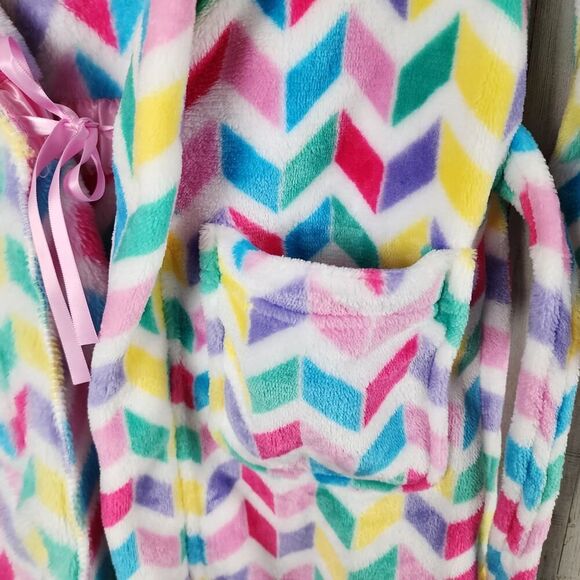 Candy Pink Fleece Robe Chevron Multicolored Size 4-5 - Picture 7 of 7